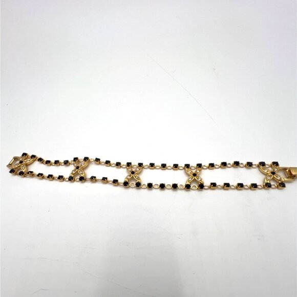 Black & Clear Crystal Bracelet Floral Hugs Gold-tone Chain - 7.25" - Picture 9 of 16